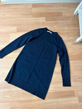 Zara Navy Blue Long Sleeve Knit Fitted Dress
